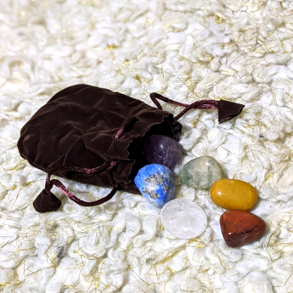 Polished Gemstone Starter Kit Velvet Pouch Rocks Geology Quartz Jasper Lazuli - Picture 7 of 8